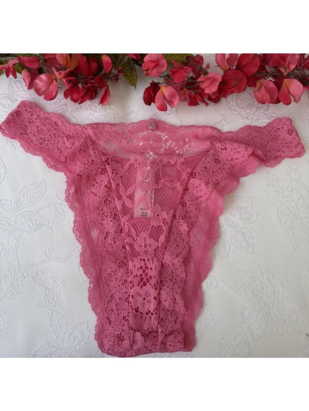 VICTORIA'S SECRET M SUMMER PINK LACE HIGH LEG BRAZILIAN PANTIES BOW NWT
